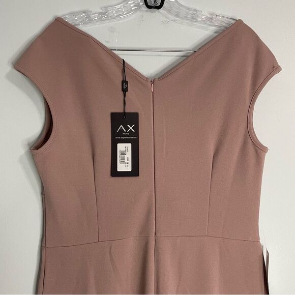 NWT AX Paris Plunge Front Maxi Dress High Slit in Mushroom Color Women’s US Sz10 - Picture 4 of 13